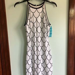 Short Sleeveless Geometric Pattern Sequin Dress